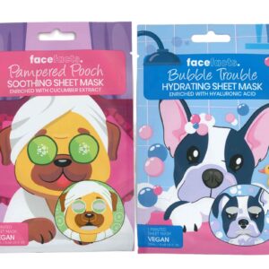 Face Facts Pampered Pooch & Bubble Trouble Printed Sheet Masks - 20ml