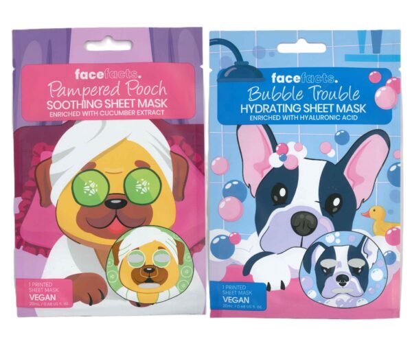 Face Facts Pampered Pooch & Bubble Trouble Printed Sheet Masks - 20ml