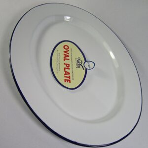 Falcon 36cm White Enamel Oval Steel Serving Plate