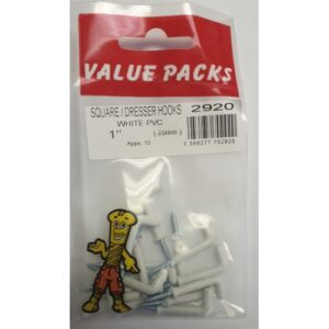 FAST PAK VALUE 2920 1 White PVC Dresser/Square Hook, Pack of 10