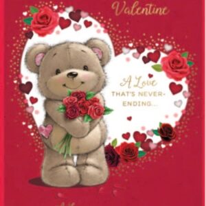 Fiancee Valentine's Day Card - Teddy Bear with Roses