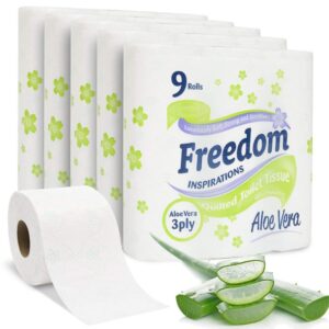 FREEDOM Aloe Vera 3-Ply Toilet Paper, Pack of 5 (9 Rolls Each)