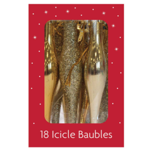 Gold Xmas Icicle Baubles, 18-Pack