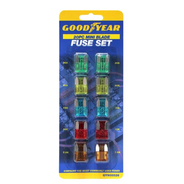 GOODYEAR Mini Blade Fuse Set 7.5 - 30A, Pack of 20