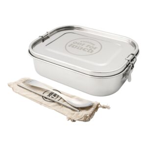 GRUNWERG 1.4L Leakproof Stainless Steel Lunch Box Set with Spork, Straw, and Mirror Bag