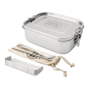 GRUNWERG Leakproof Stainless Steel Lunch Box with Divider, Spork, Straw, and Bag Mirror - 800ml