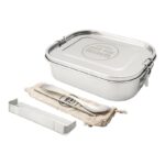 GRUNWERG Stainless Steel Leakproof Lunch Box with Divider, Spork, Straw, and Mirror Bag – 1.4L