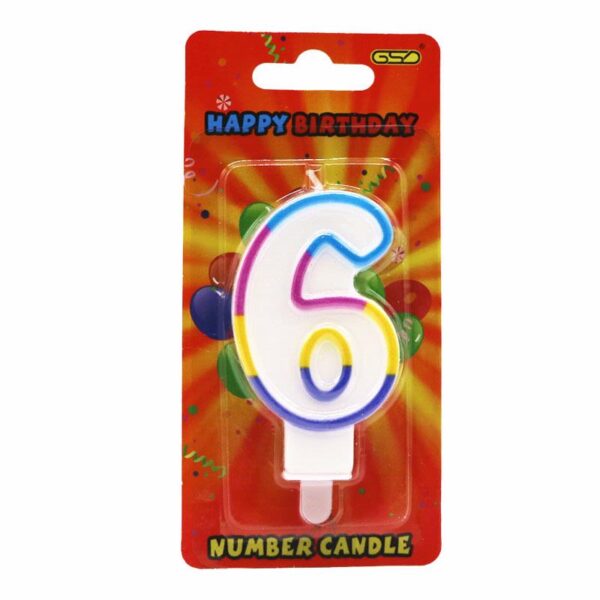 GSD Birthday Party Candle with Rainbow Border - Number 6