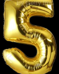 GSD Large Gold Foil Number 5 Balloon, 86cm Standing Design