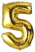 GSD Large Gold Foil Number 5 Balloon, 86cm Standing Design