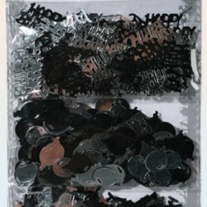 Happy Birthday Black and Silver Metallic Confetti