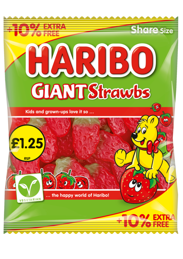 Haribo Giant Strawbs 154g £1.25 with 10% Extra Free