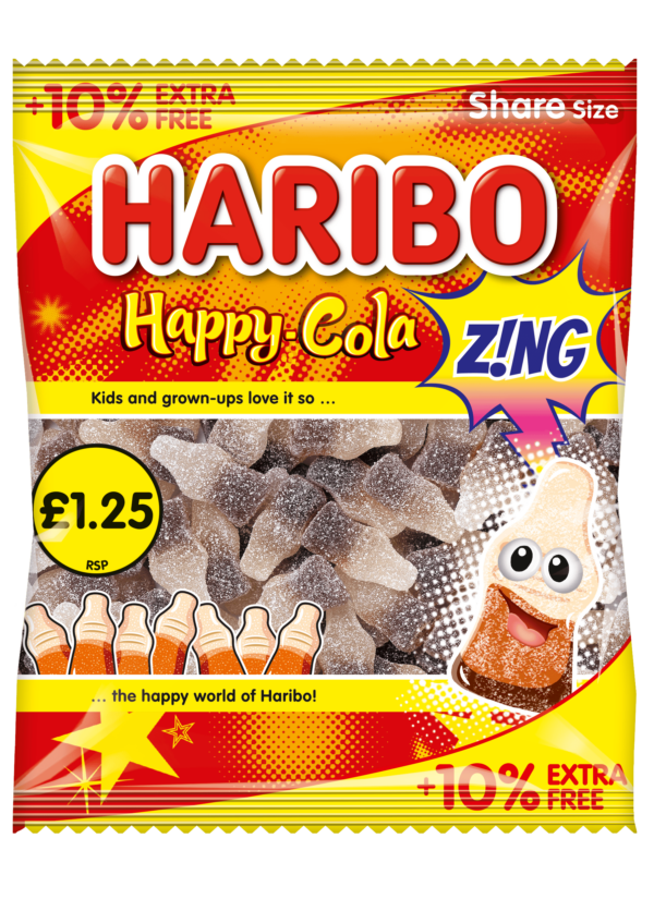 Haribo Happy Cola Z!ng 154g £1.25 Price Marked Pack with 10% Extra Free