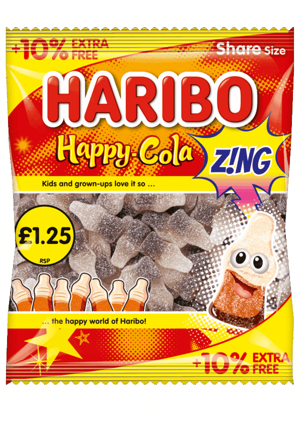 Haribo Happy Cola Z!ng 154g £1.25 Price Marked Pack with 10% Extra Free