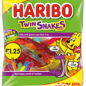 Haribo Twin Snakes 154g for £1.25, with an additional 10% free