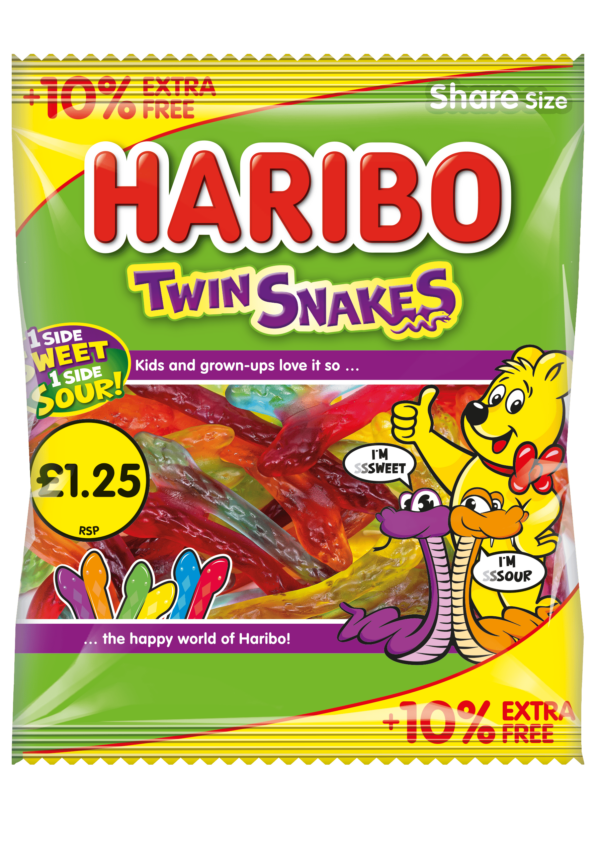 Haribo Twin Snakes 154g for £1.25, with an additional 10% free