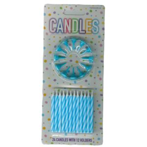 HENBRANDT 24-Pack Blue Birthday Party Candles with Holders