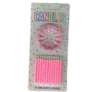 HENBRANDT Pink Birthday Candles with Holders, Pack of 24