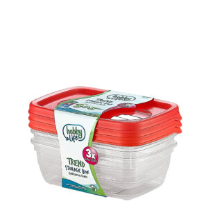 Hobby Trend Set of 3 Rectangular Food Storage Containers, 0.3 Liter, Various Colors