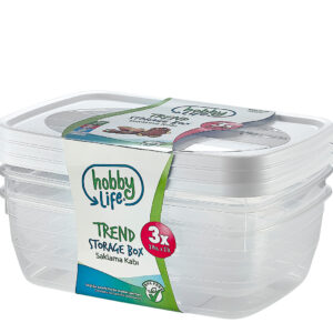 HOBBY TREND SET OF 3 RECTANGULAR FOOD STORAGE CONTAINERS, 2 LITERS EACH, IN VARIOUS COLORS