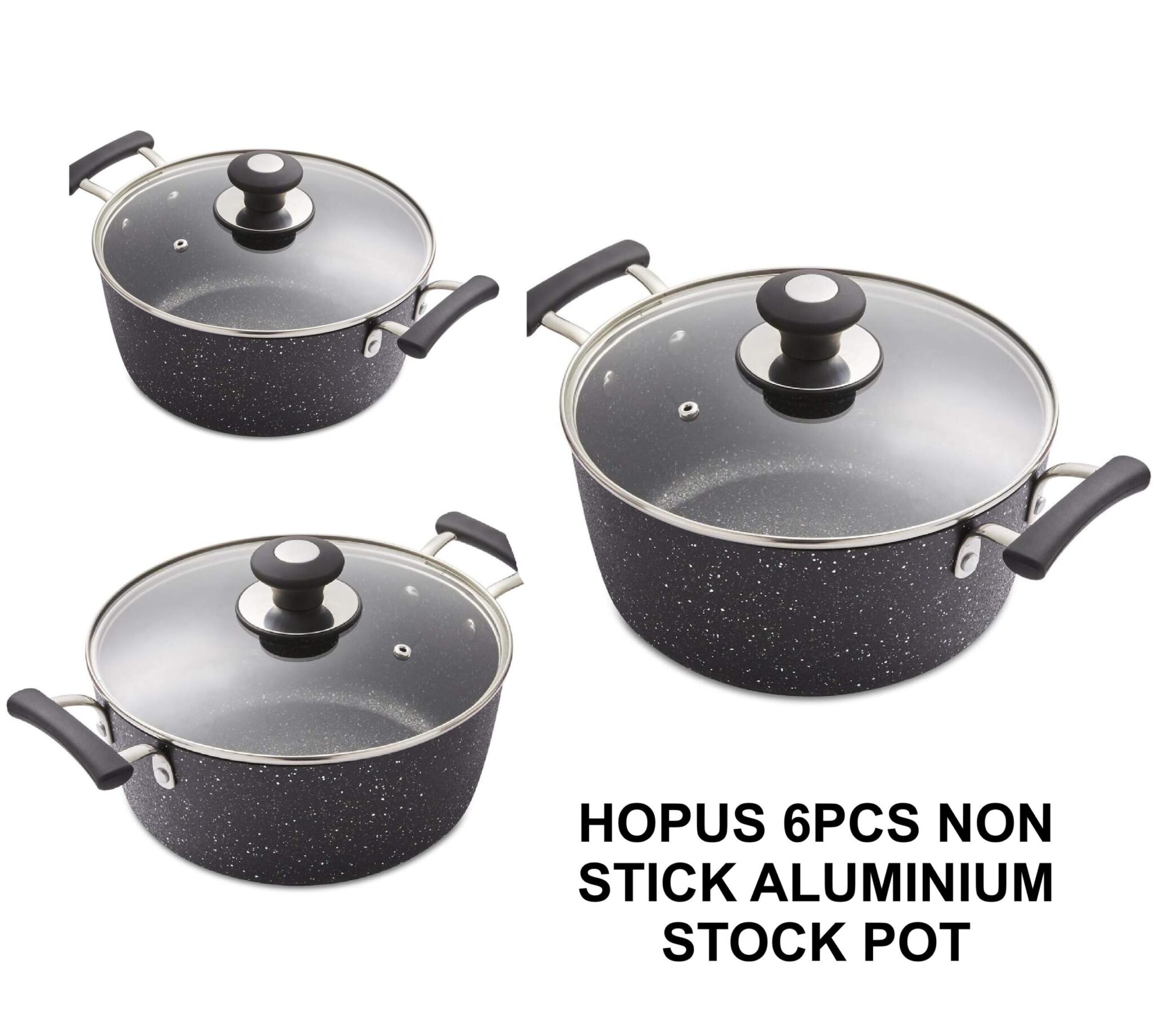 HOPUS 6-Piece Non-Stick Aluminum Stock Pot Set