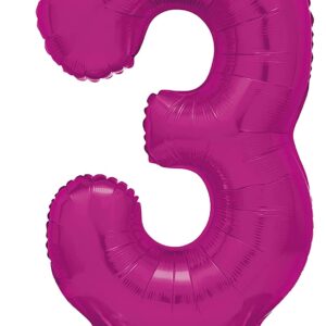 Hot Pink 76 cm Giant Standing Foil Number 3 Balloon by Unique Party