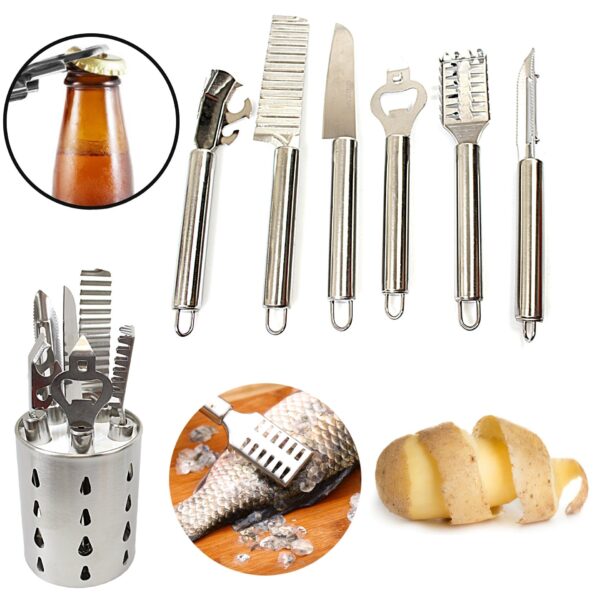 It looks like you are referring to a product description for a metal kitchen cooking utensil set that includes a holder and consists of 7 pieces. The "4945" could be a product...