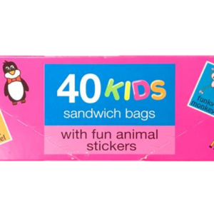 It looks like you're referring to a product description for a pack of kids' lunch sandwich bags. These bags measure 22 x 22 cm and come in a pack of 40. They also include fun...