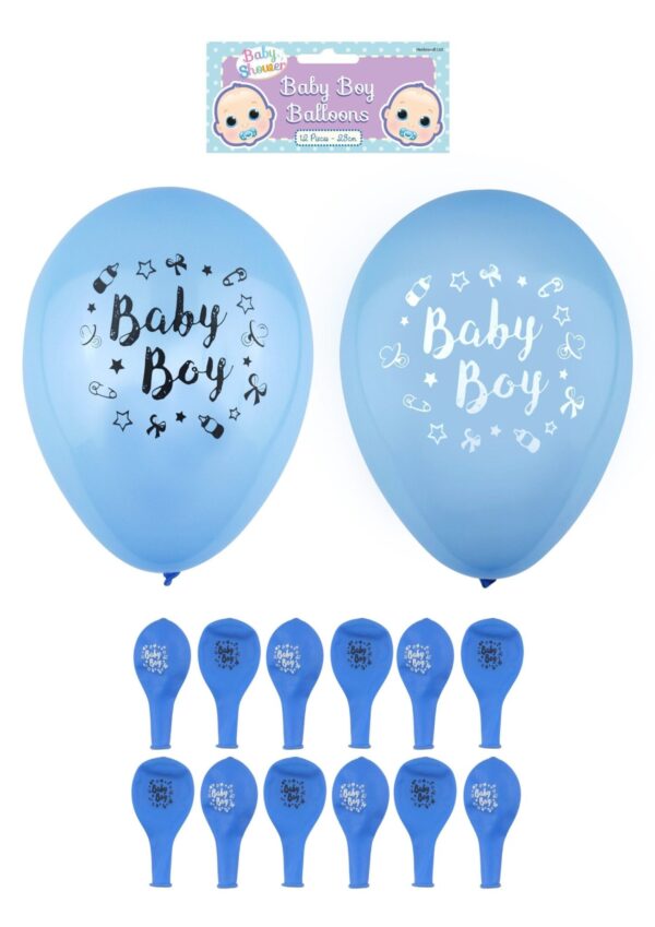 It looks like you're referring to a product description for a set of blue "Baby Boy" party balloons, likely intended for a birth celebration. The dimensions specified are 23 cm,...