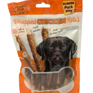 It looks like you're referring to a product description for pet dog treats, specifically chicken ribs that are wrapped and packaged in a 320g size. The number "77169" could be a...