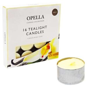 It looks like you're referring to a product listing for a pack of 16 Opella Tealight Candles with an 8-hour burn time, scented with vanilla. The "10/60" might refer to a pricing...