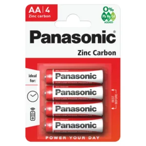 It looks like you're referring to a product listing for a pack of 4 Panasonic AA Zinc Carbon R6 1.5V batteries. These are commonly used in household electronics and devices that...