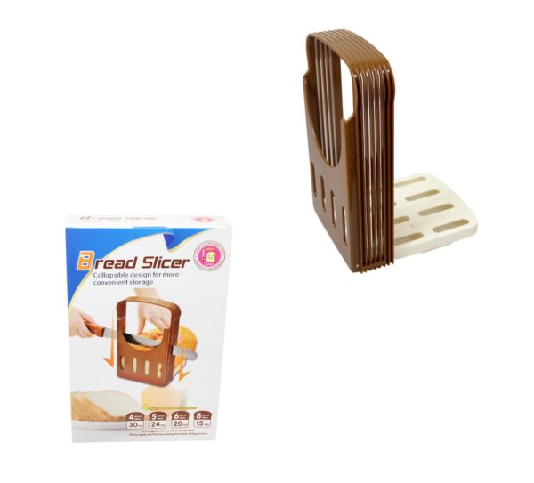 It seems like you are describing a bread slicer that has a collapsible design and offers four different slice thickness options: 30mm, 24mm, 20mm, and 15mm. The model or product...