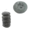 It seems like you are referring to a product description for a pack of stainless steel washing up scourers. This pack contains four scourers and could include a reference or...