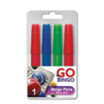 It seems like you are referring to a product description for a pack of Go Bingo pens, which includes 4 pens of assorted colors. The model number for this product is P2139, and...