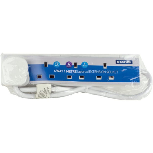 It seems like you are referring to a "Status Extension Lead 4 Way 1m." This typically describes an electrical extension lead or power strip that has four outlets and is one...