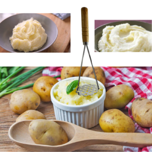 It seems like you're referring to a kitchen tool—specifically a steel potato masher with a wooden handle. This type of masher is commonly used for mashing potatoes and other...