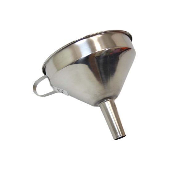 It seems like you're referring to a metal funnel designed for home kitchen use, specifically for pouring liquids. This particular model is identified as having a hand piece and...