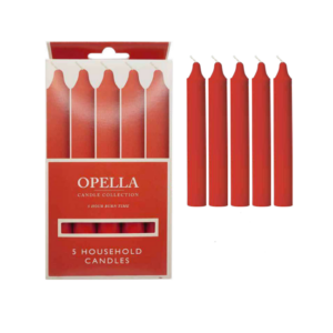 It seems like you're referring to a product called "Opella Candle Pack of 5 Red OW5R / CD005 (Parcel Rate)". This is likely a package containing five red candles from the Opella...