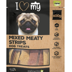 It seems like you're referring to a product description for a bag of pet dog treats, specifically "Mixed Meaty Strips" with a weight of 600 grams. The item possibly has a...