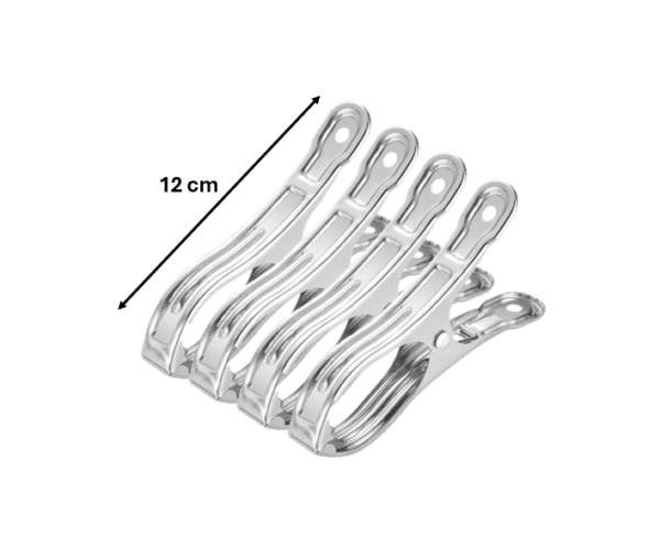 It seems like you're referring to a product description for a pack of jumbo metal laundry clothes pegs or clips. These are large-sized clips, measuring 12 x 4 cm, likely made...