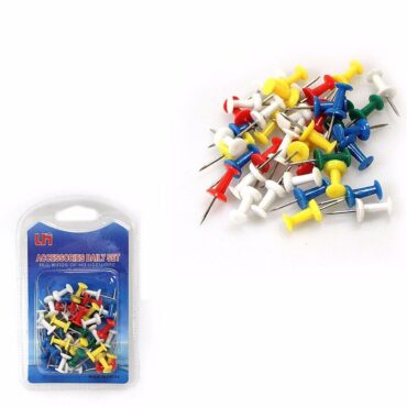 It seems like you're referring to a product description for a set of push pins. These are commonly used to pin notes or documents to notice boards or bulletin boards. The...