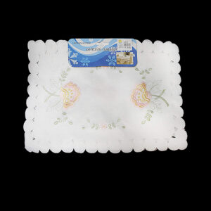 It seems like you're referring to a product description for a white tablecloth with floral details. The tablecloth comes in assorted designs and measures 43 x 28 cm. The number...