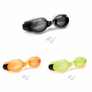 It seems like you're referring to a product description for swimming goggles that come with a nose clip and ear plugs. These goggles are likely designed to provide a comfortable...