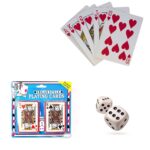 It seems like you're referring to a product, possibly a set that includes two packs of Vegas-style plastic playing cards along with three dice. The numbers "1734 A (Parcel...