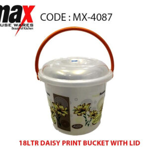 It seems like you're referring to a product, specifically an 18-liter daisy print bucket with a lid, which is likely used for home or kitchen purposes. The model or item number...