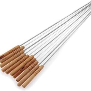 It seems like you're referring to a set of metal BBQ kebab skewer sticks. These skewers typically come in a pack of 10 and measure 39 cm in length. They feature a wooden handle,...