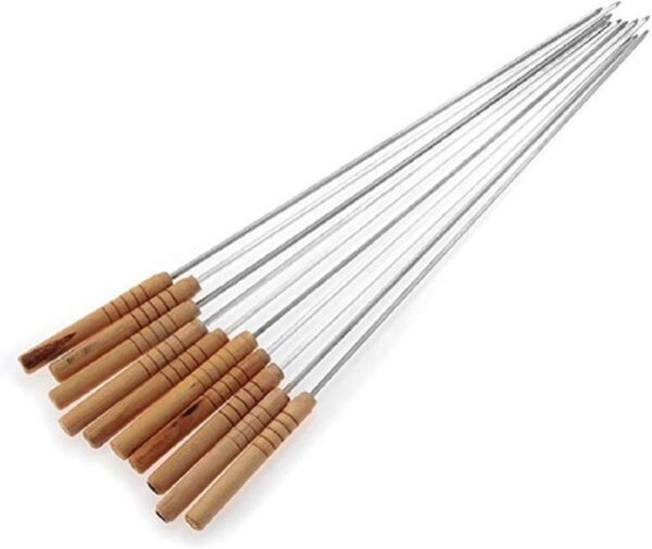 It seems like you're referring to a set of metal BBQ kebab skewer sticks. These skewers typically come in a pack of 10 and measure 39 cm in length. They feature a wooden handle,...