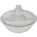 It seems like you're referring to a specific product: a plastic clear round ribbed fruit bowl with a lid, measuring 25 cm in diameter and 10 cm in height. The model or item...