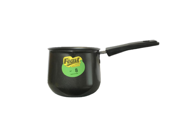 It seems you are referring to a small kitchen utensil, specifically a pot or pan designed for making tea, coffee, or heating milk. This item features a handle for easy pouring...